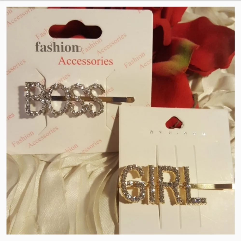 Rhinestone GIRL & BOSS Hair Clips Statement Barrettes